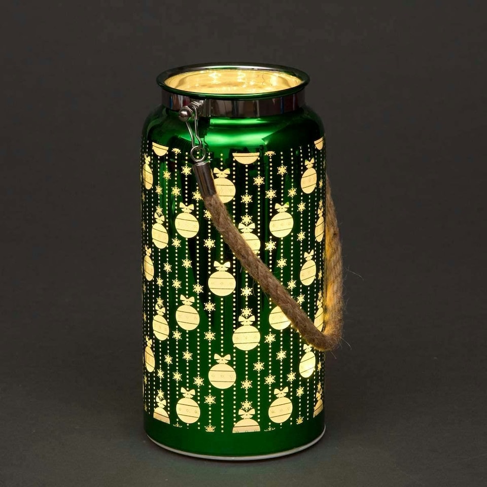 image 1 of 20cm Christmas Decorated Jar - Green Lantern