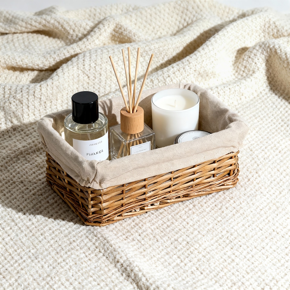 image 1 of Wickerfield Rectangular Wicker Storage Basket with Fabric Lining for Home Storage, Shelves & Gift Hampers