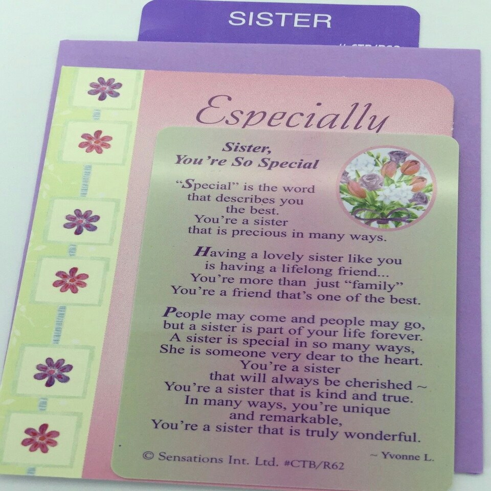 image 1 of Sister You're So Special,, Sentimental Keepsake Wallet / Purse Card