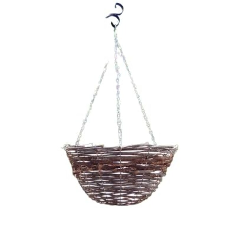 image 1 of Marco Paul Dark Brown Rattan Hanging Garden Basket 14" | Brown