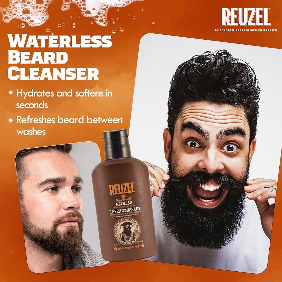 image 1 of Reuzel Refresh No Rinse Beard Wash Instantly Freshens Beard Softens and Hydrates Beard Emergency Shower in a Bottle Freshens Beard and Keeps It Moisturized Softens Coarse Hair 100 ml | Multi | Can you make a product discription for this product please