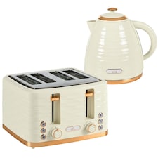 HOMCOM Kettle and Toaster Sets, 3000W 1.7L Rapid Boil Kettle & 4 Slice Toaster with 7 Browning Controls, Defrost, Reheat and Crumb Tray, UK Otter thermostat, Beige