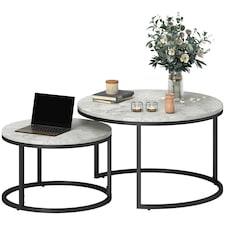 HOMCOM 2 Pcs Stacking Coffee Table Set Steel Frame Marble-Effect Top Foot Pads | Grey | 78.5x78.5x46.5