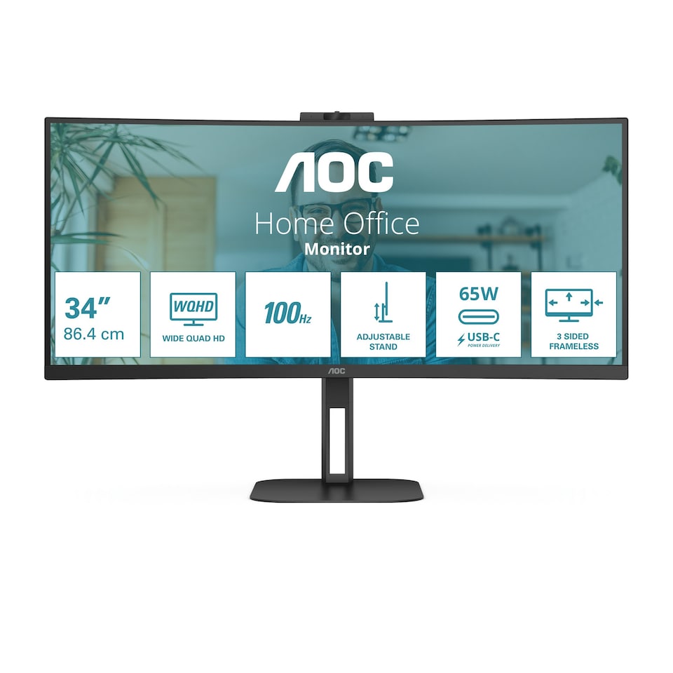 image 1 of AOC V5 CU34V5C/BK LED display 86.4 cm (34") 3440 x 1440 pixels Wide Quad HD Black