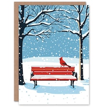 Red Cardinal Park Bench Snow Winter Scene Blank For Him Or Her Art Xmas Festive Christmas Card