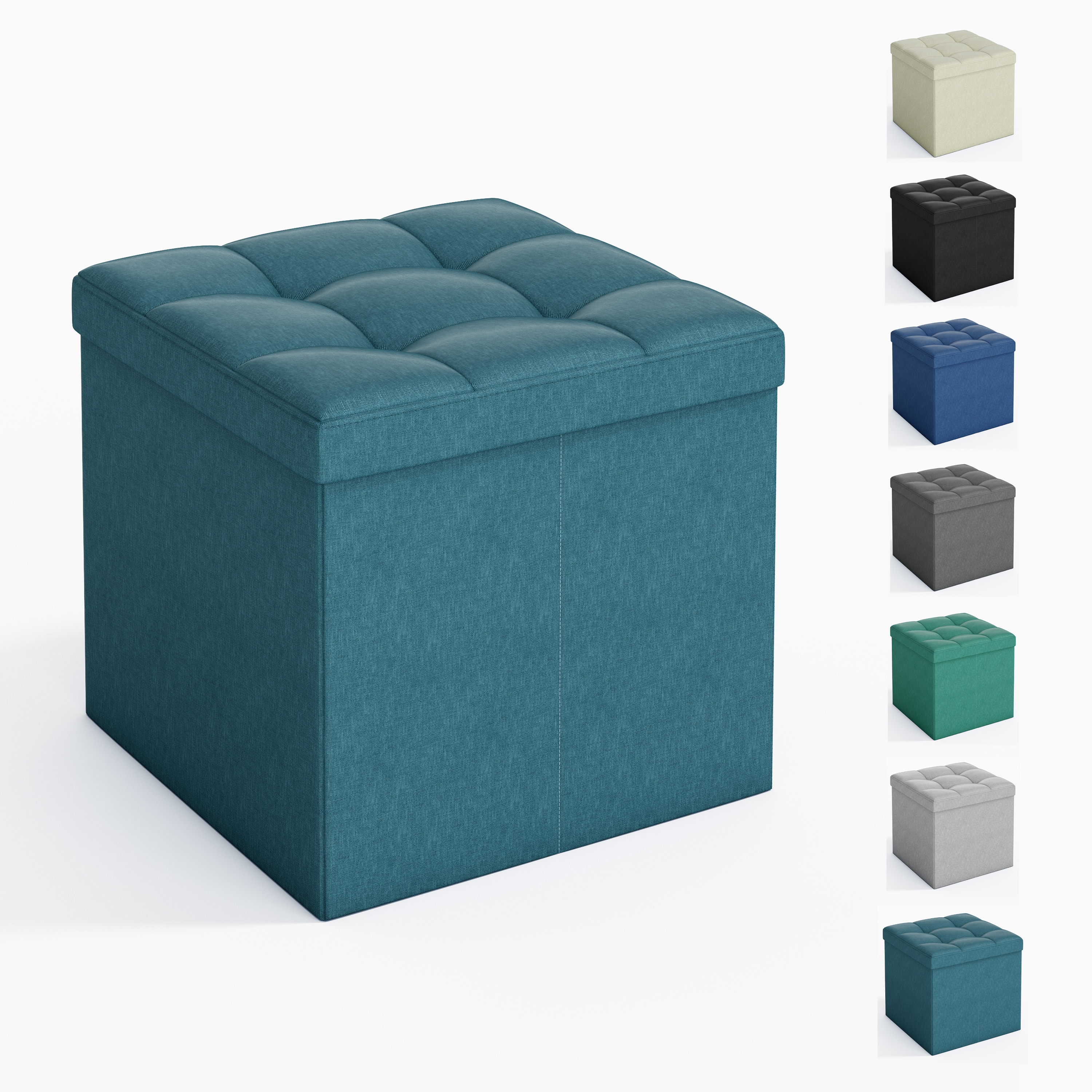 MCC Direct 38cm Square Ottoman Foldable Storage Upholstered Foot Rest in Teal