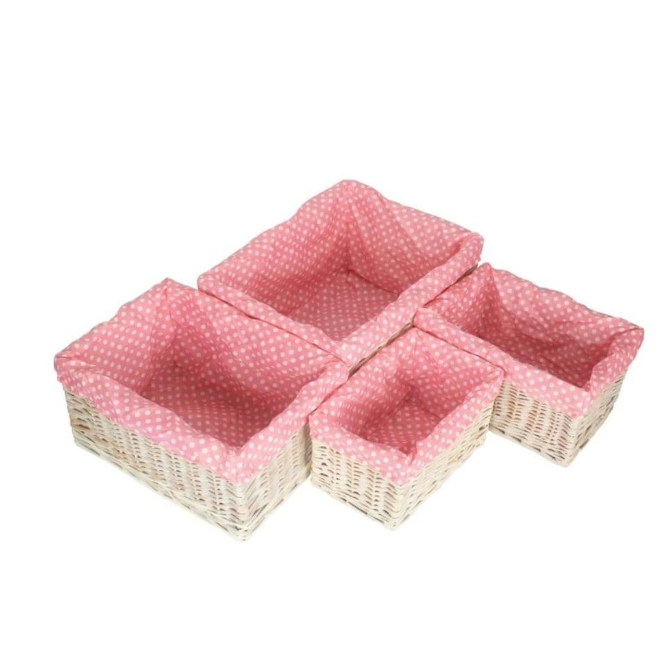 image 1 of Small Pink Spotty Lined Storage Basket | Pink | Pink