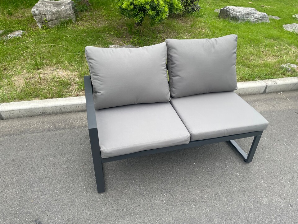 image 1 of Fimous Aluminum Outdoor Garden Furniture Corner Sofa Adjustable Rising Lifting Table Sets Dark Grey Black Tempered Glass 8 Seater