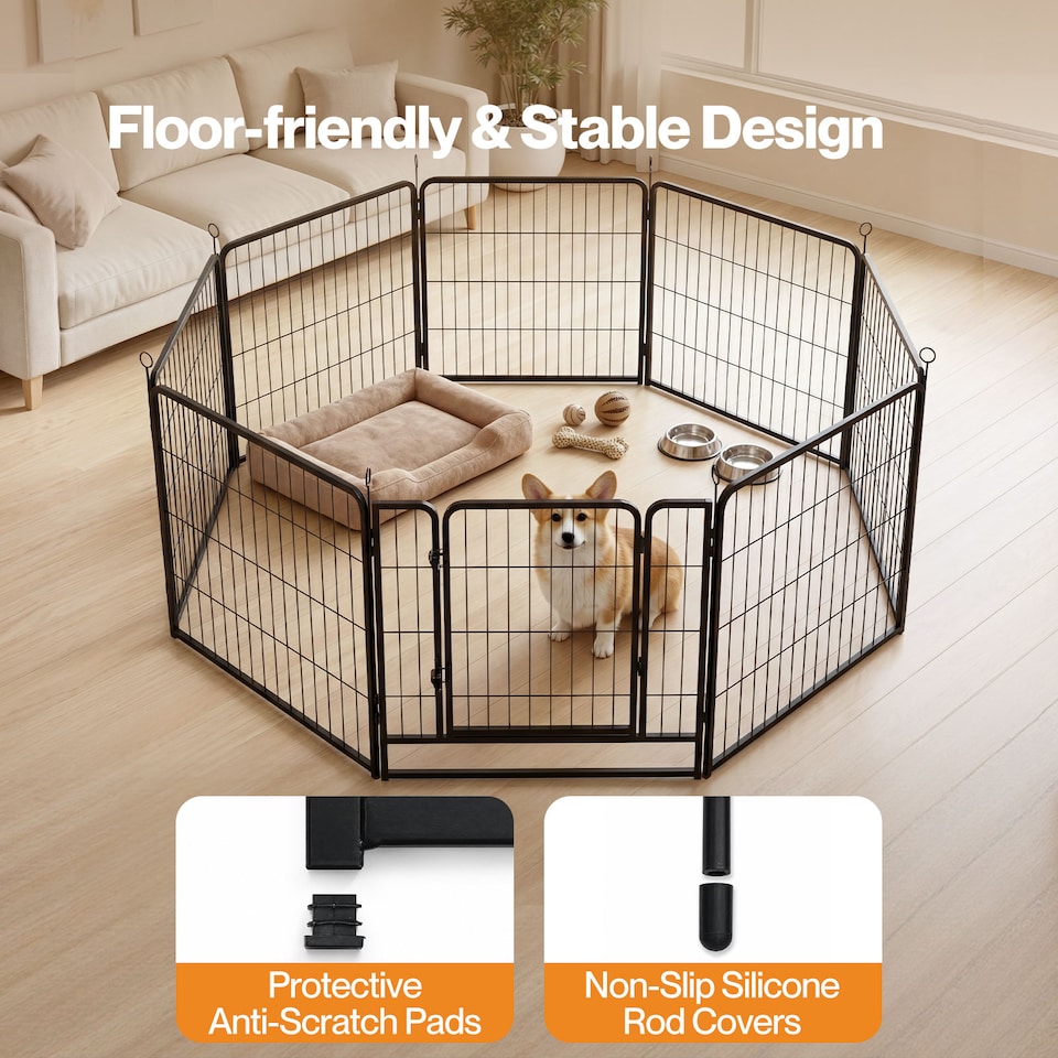 image 1 of Skylos Dog Pen 8 Panel Steel Playpen Foldable Indoor Outdoor Pet Enclosure Black