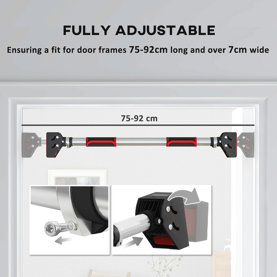 image 1 of SPORTNOW Pull Up Bar Doorway, 75-92cm Length Adjustable, Max Load 200kg