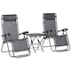 image 1 of Outsunny Folding Zero Gravity Chairs, 3 Pieces Adjustable Sun Lounger and Table Set with Cup Holder and Headrest, Patio Bistro Set with Reclining Garden Chairs for Outdoor, Light Grey