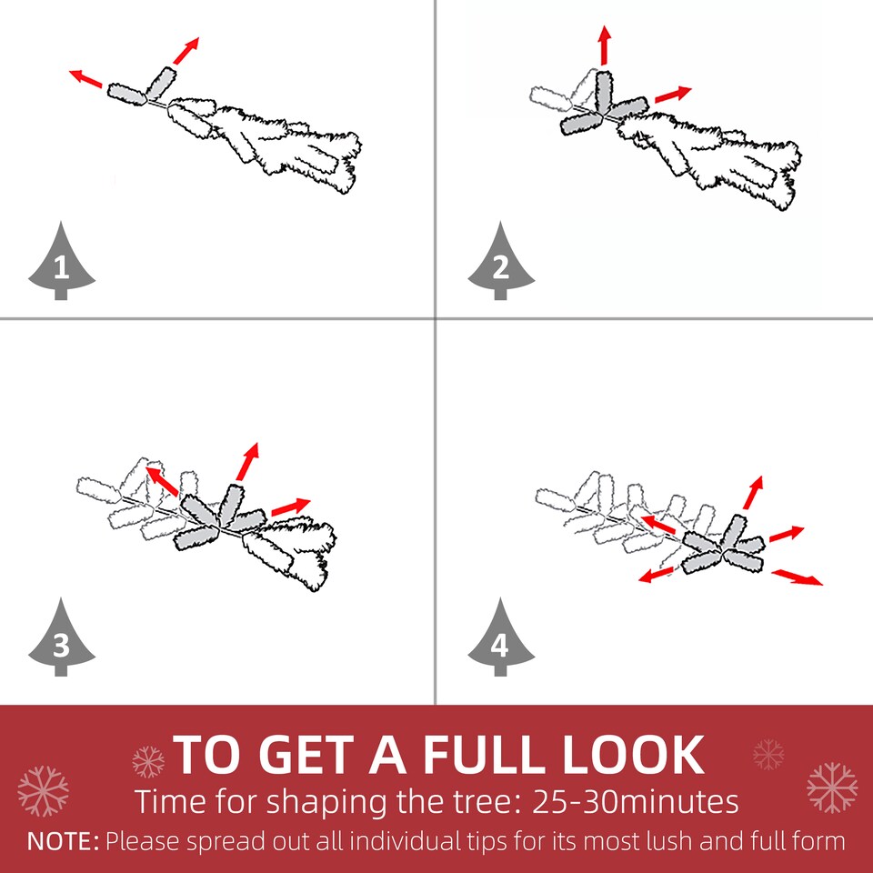 image 1 of HOMCOM 6 Ft Snow Flocked Artificial Christmas Tree mas Pine Tree with Realistic Branches, Auto Open and Steel Base, Green