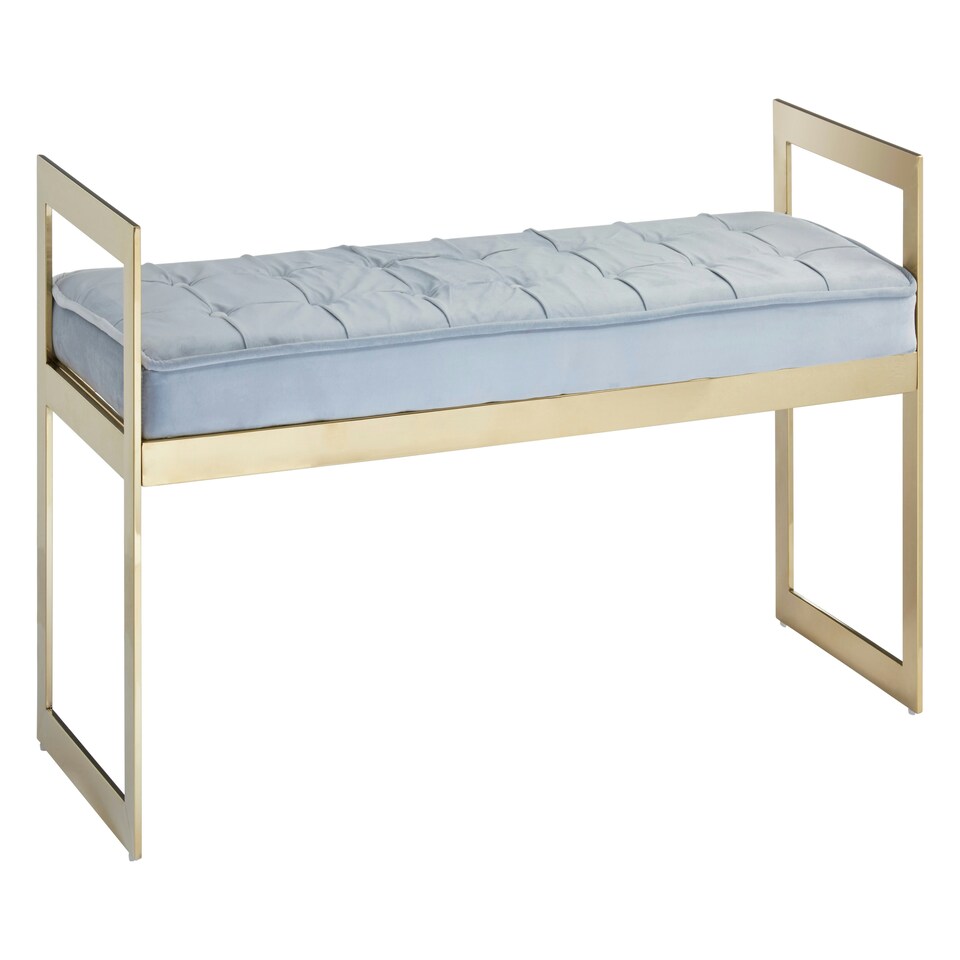 image 1 of Allure Powder Blue And Gold Tufted Bench Blue
