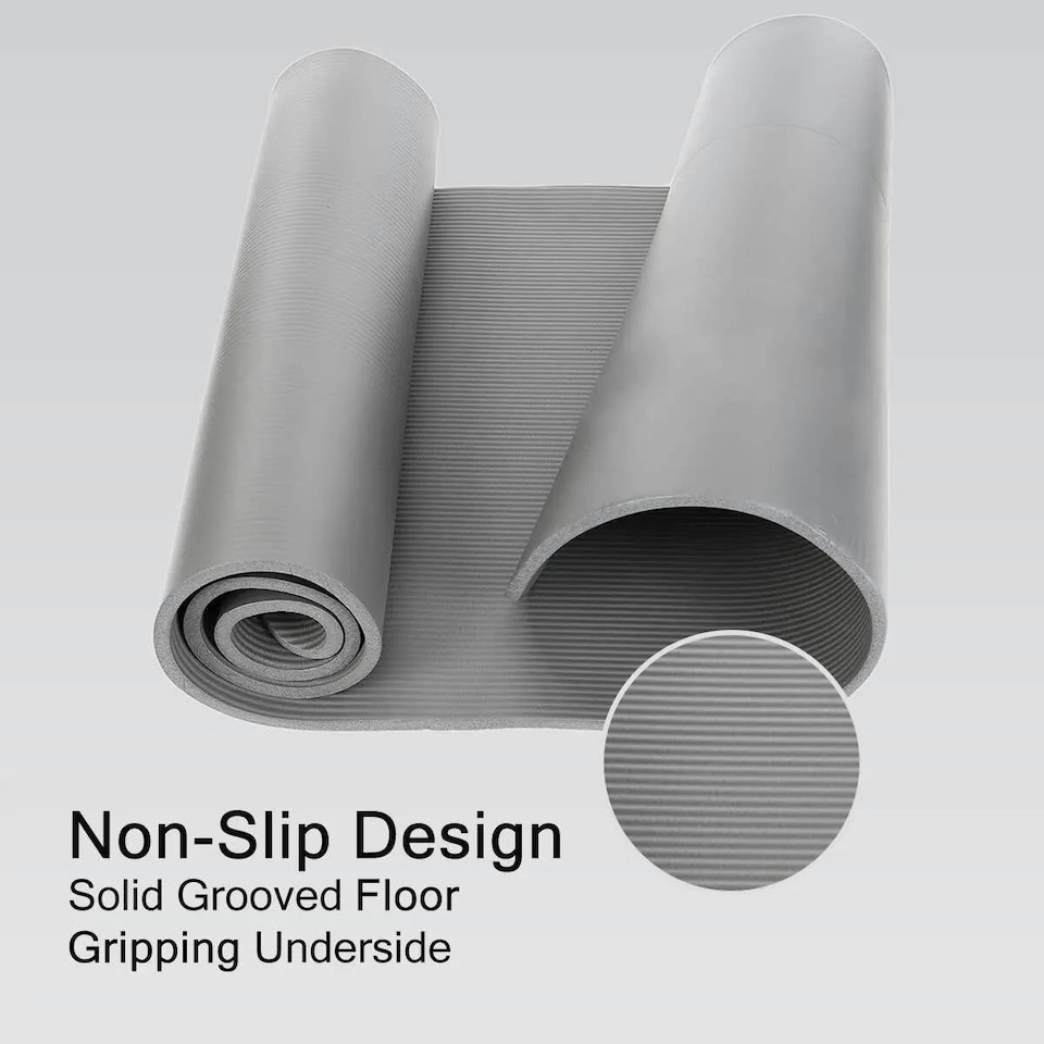 image 1 of UBUNG Yoga Mat Non Slip with Carry Strap 10mm Thick Mat for Pilates Yoga Grey