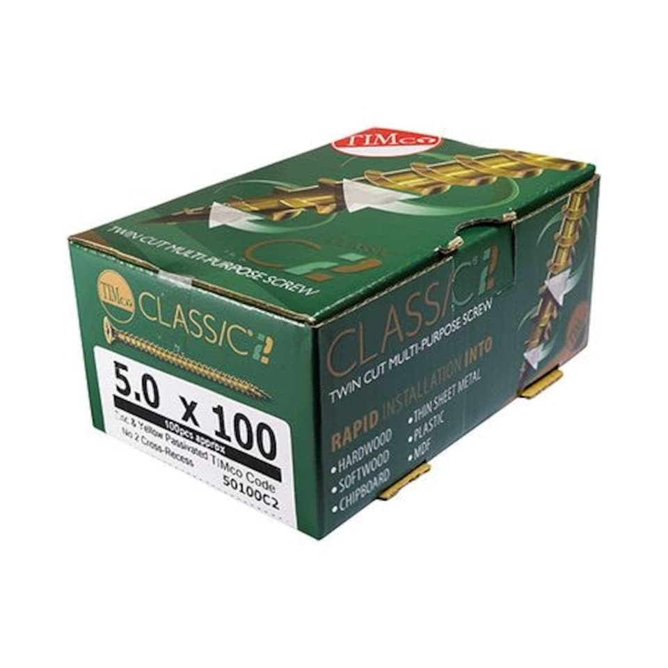 image 1 of Timco - C2 Strong-Fix Multi-Purpose Premium Screws - PZ - Double Countersunk - Yellow (Size 5.0 x 120 - 100 Pieces)