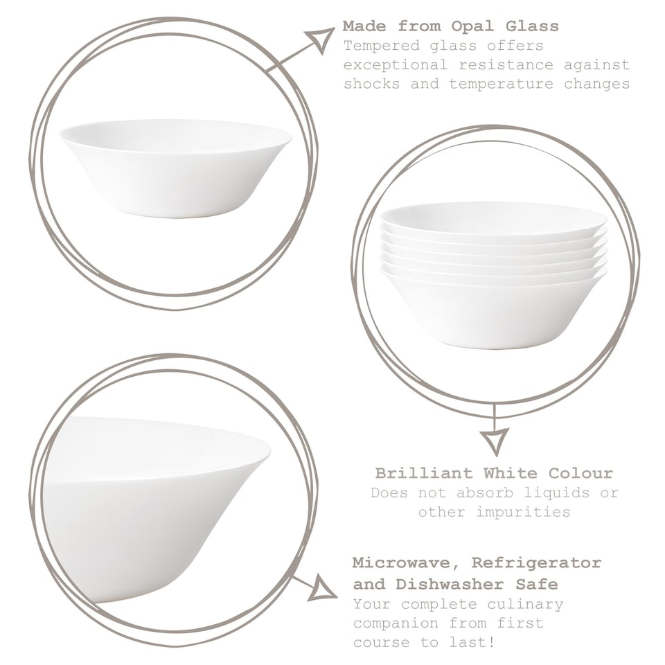 image 1 of Bormioli Rocco White Moon Glass Serving Bowls - 27cm - Pack of 6 | White | White