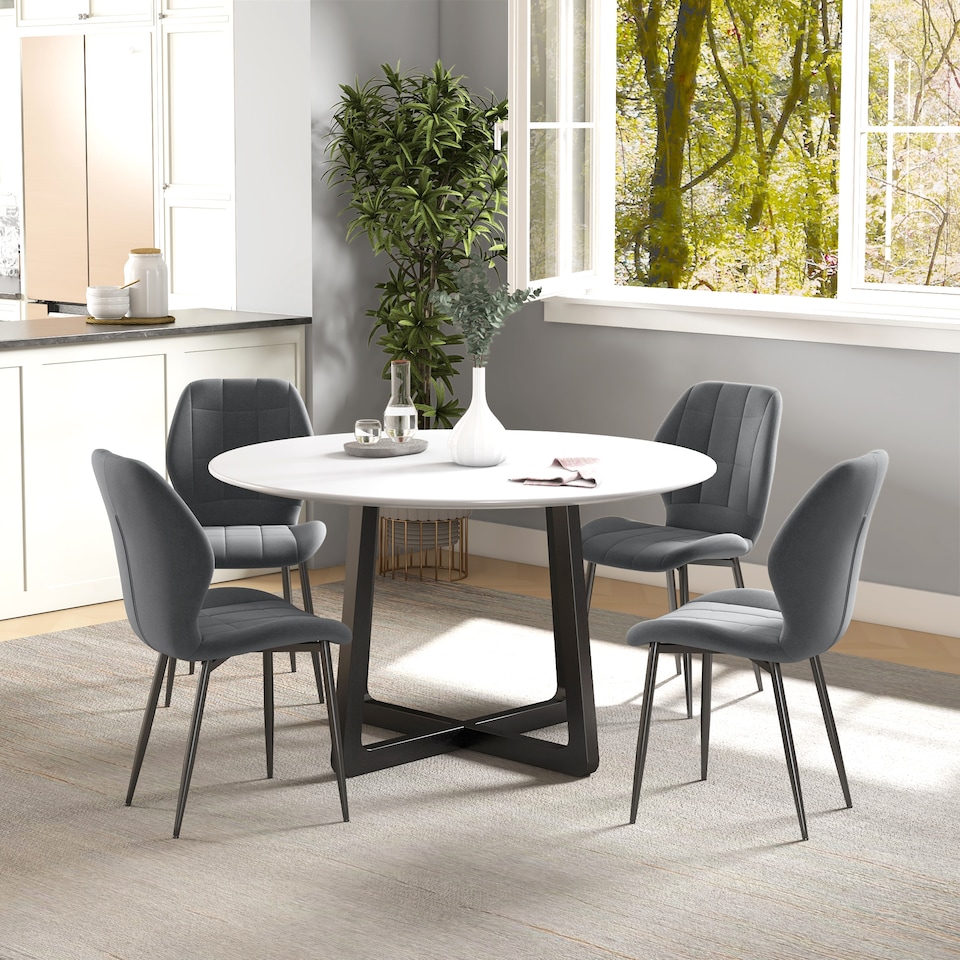 image 1 of HOMCOM Dining Chairs Set of 4, Modern Style Flannel Upholstered Kitchen Chairs with Backs and Steel Legs, for Living Room, Dining Room, Bedroom, Dark Grey