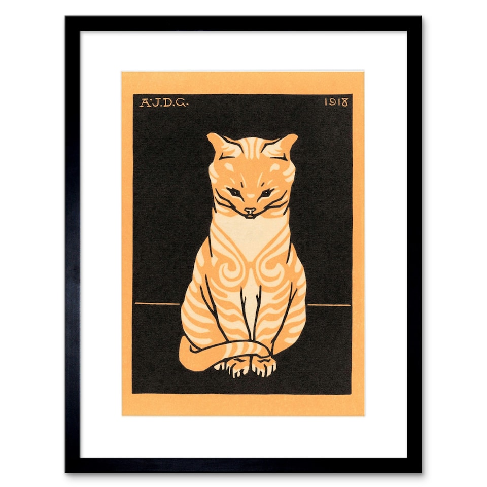 image 1 of Sitting Tabby Julie De Graag Cat Lover 9x7" Black Framed Wall Art Print