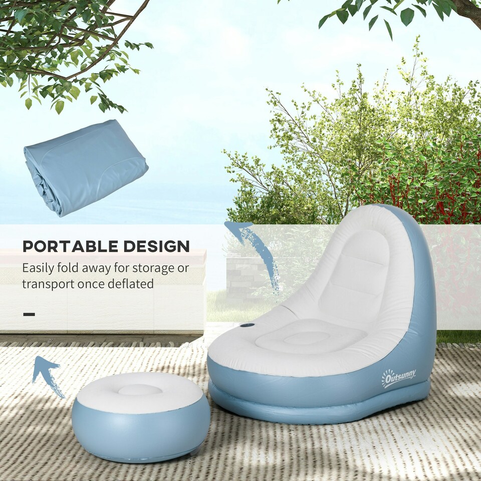 image 1 of Outsunny Inflatable Chair and Footstool for Gaming, Reading, Watching White 