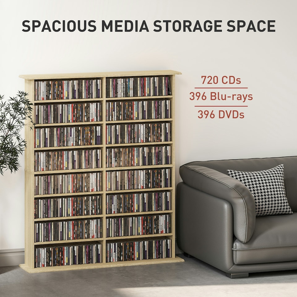 image 1 of HOMCOM CD Storage Unit DVD Tower Blu-ray Storage Shelf for Office, Natural | Brown | 106.5W x 24D x 126.3H cm