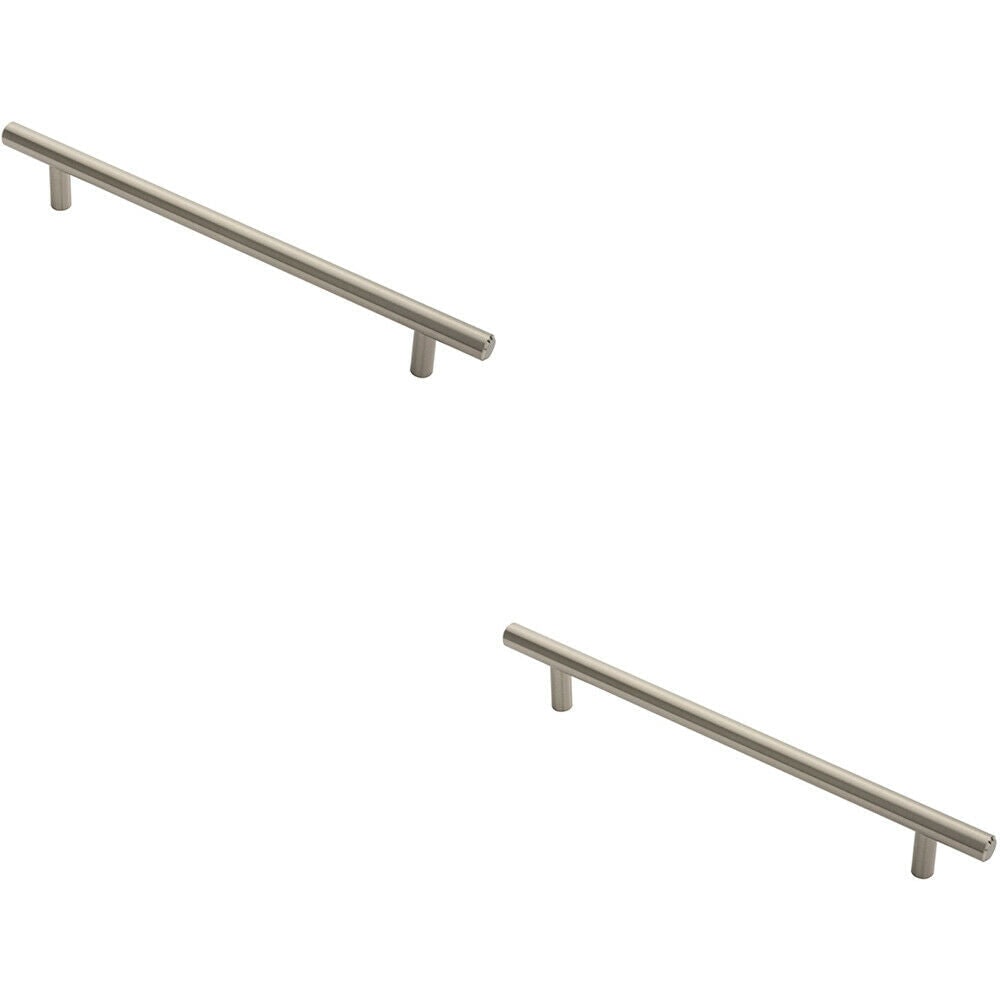 Loops 2x Round T Bar Cabinet Pull Handle 252 x 12mm 192mm Fixing Centres Satin Nickel in Metallics