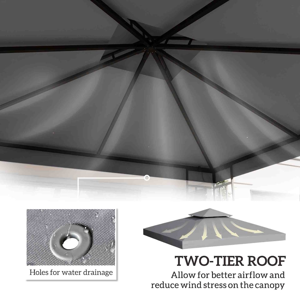 image 1 of Outsunny 3 x 3m Gazebo Canopy Roof Replacement Top Cover Spare Part Light Grey Top Cover Only
