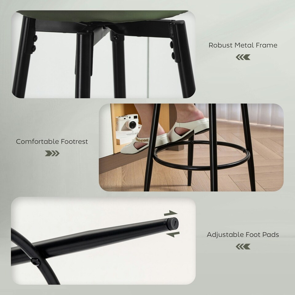 image 1 of HOMCOM Swivel Bar Stools Set of 2, PU Leather Barstools with Footrest Green