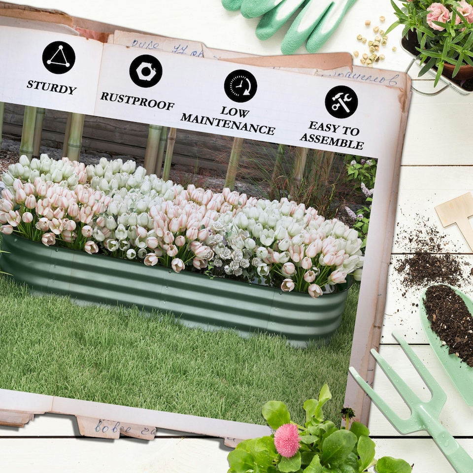 image 1 of Outsunny Galvanised Raised Garden Bed Planter Box with Safety Edging, Dark Grey