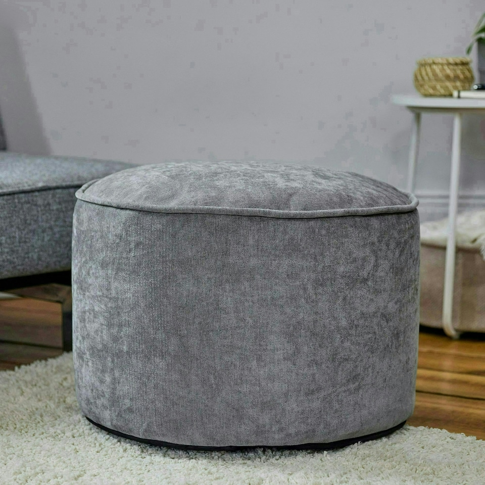 image 1 of icon Round Chenille Bean Bag Pouffe Grey Large Chenille Footstool | Grey | Grey | M