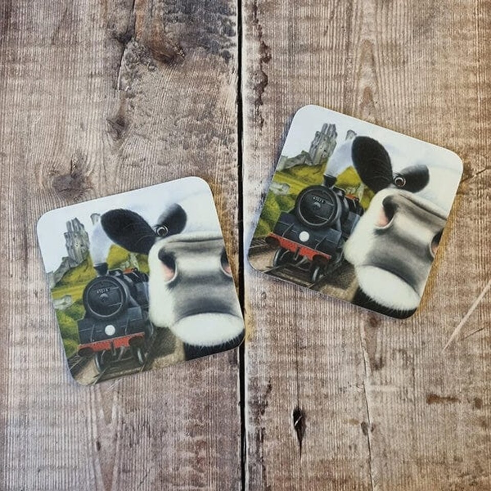 image 1 of Lucy's Farm Moo Selfie at Corfe Railway Melamine Coaster