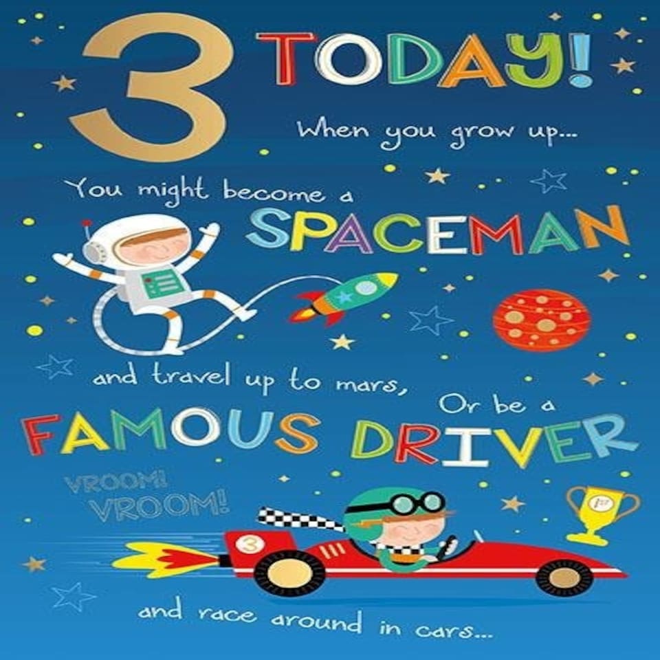 Words 'n' Wishes Traditional Age 3 Birthday Card for a Boy, Boys Birthday Card 3rd Birthday, Multi-Coloured 21.7 x 14.4 cms