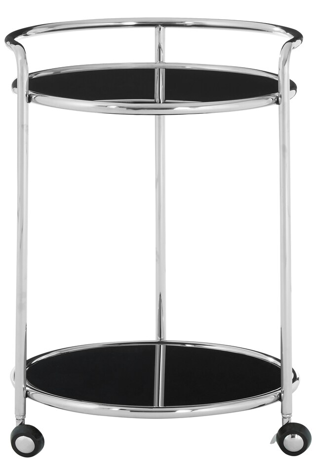 image 1 of Orsina Movable Round Silver Finish Trolley, Tempered Glass Drinks Trolley For Parties, Elegant Kitchen Trolley