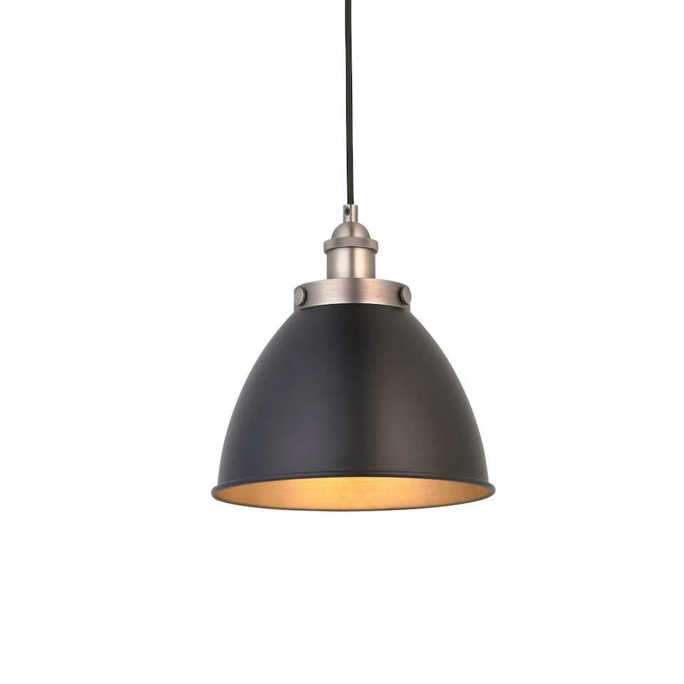 image 1 of Franklin 23cm Pendant Ceiling Lamp, Aged Pewter Plate, Matt Black Paint