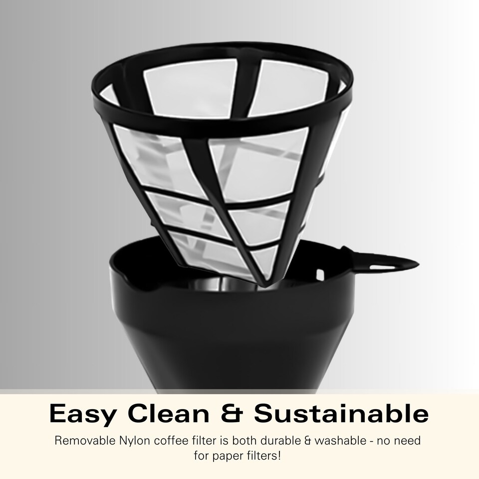 image 1 of Hamilton Beach Filter Coffee Machine, Ella 1.5L, 900W, Coffee Maker for Instant Coffee, Espresso, Macchiato, Makes 12 Cups, Re-usable Filter, Anti-Drip, Water Level Window, Matte Black - HBC9453MB