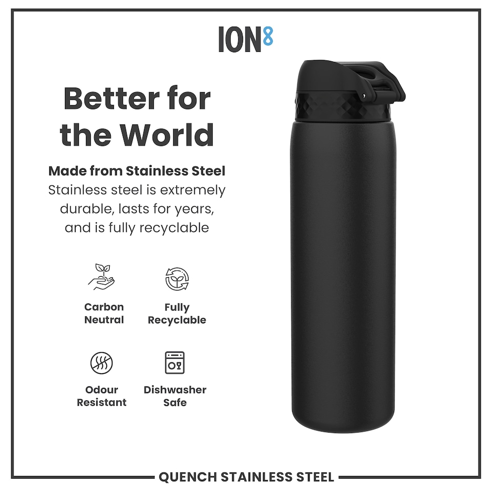 image 1 of Leak Proof 1 Litre Water Bottle, Stainless Steel, 1200ml (40oz) | Black | Black | One Size
