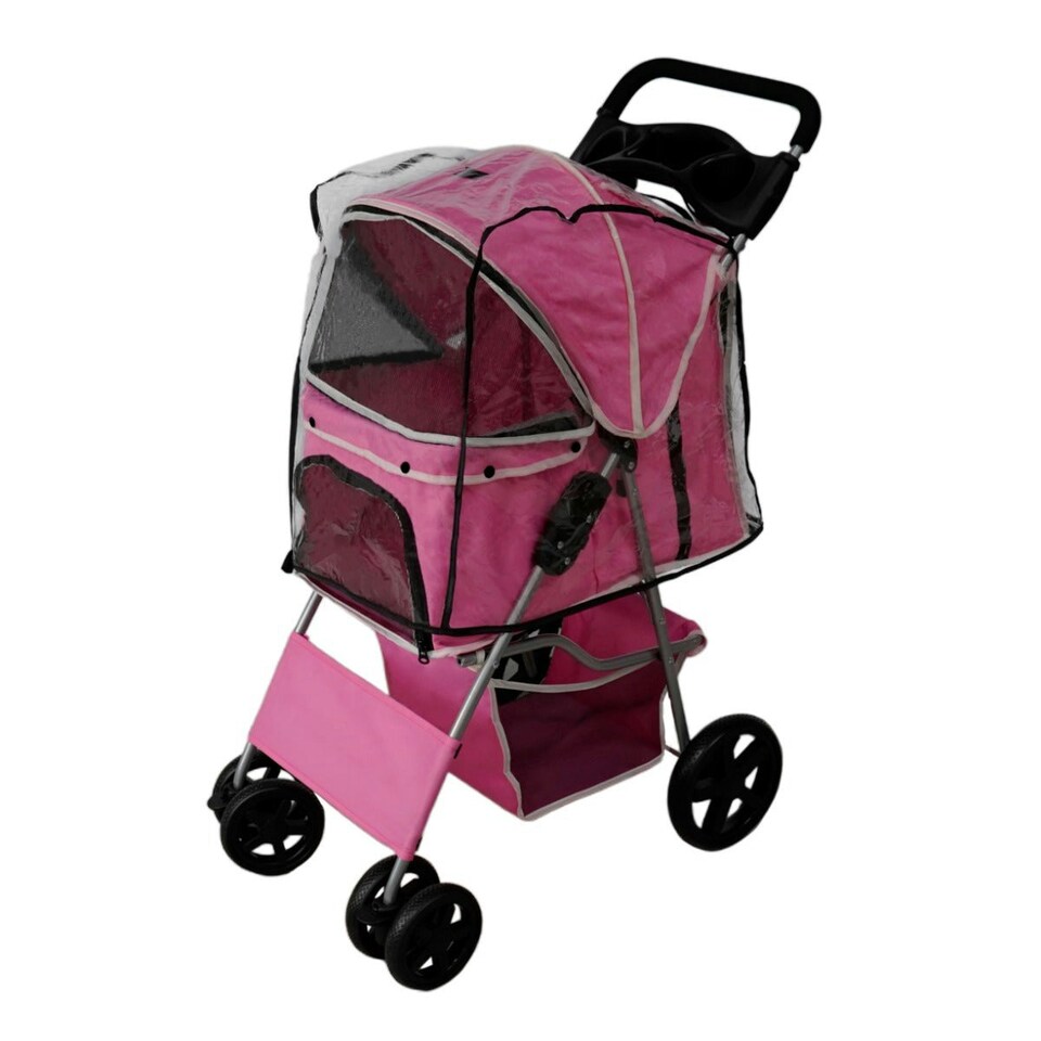 image 1 of Pet Stroller with Rain Cover – Pink One Size