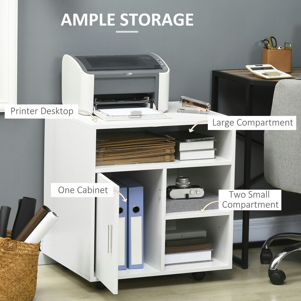 image 1 of HOMCOM Multi-Storage Printer Unit Office Organisation w/ 5 Compartments White