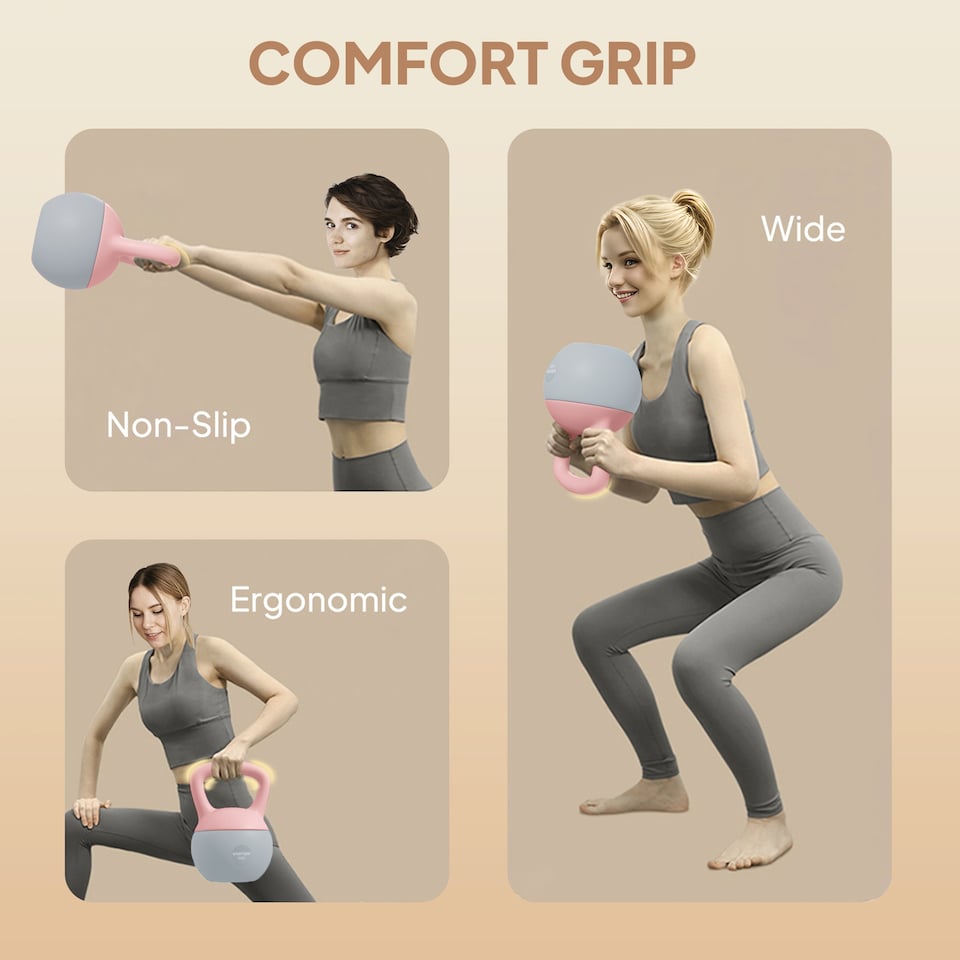 image 1 of (6KG, Pink and Grey) SPORTNOW Soft Home Gym Kettlebell with Non-Slip Handle