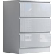 Keaton Gloss White 3 Drawer Wide Freestanding Chest Of Drawers (40 x 77 x 60cm - D x H x W) | White | White | 1