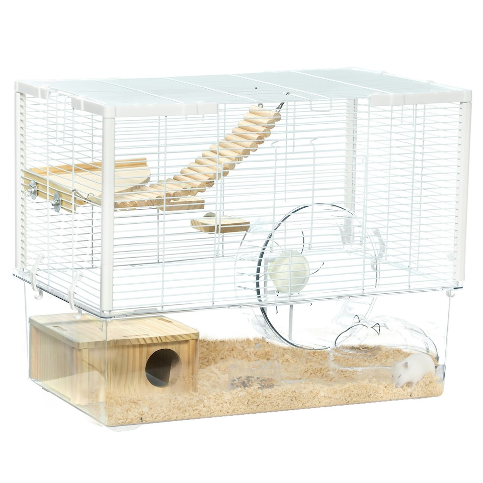 image 1 of PawHut Hamster Cage, Gerbil Cage w/ Deep Bottom, Wooden Ramp, Exercise Wheel
