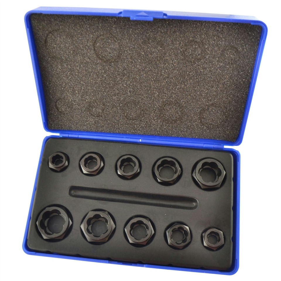 image 1 of 10pc Nut Style Bolt Twist Socket / Wheel Lock Nut Remover / Extractor Set AT027