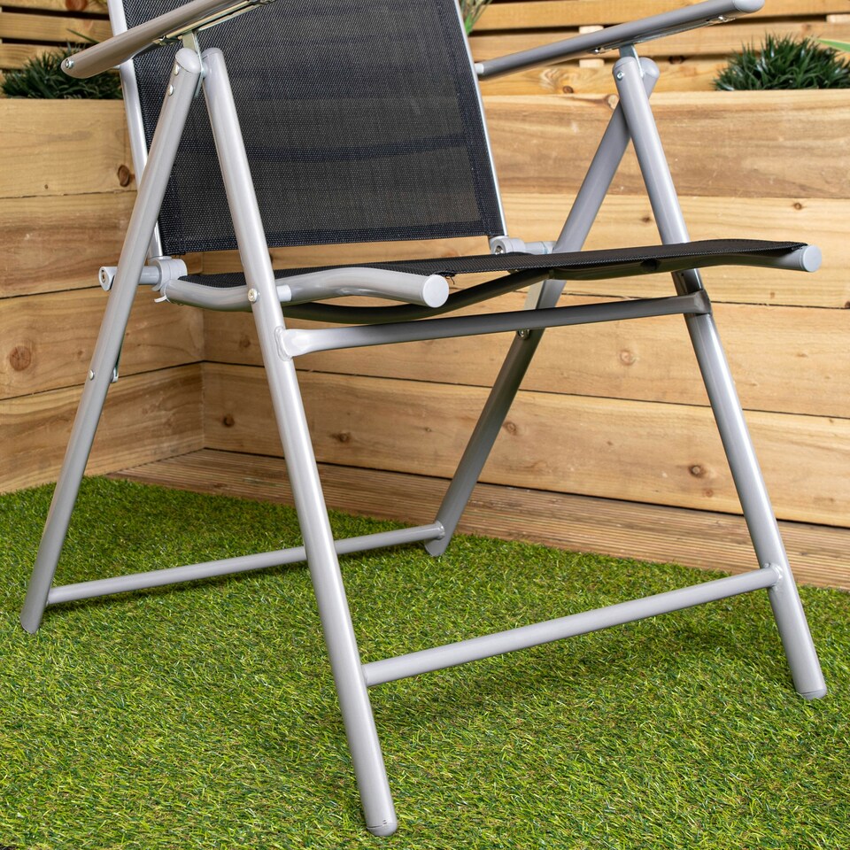 image 1 of Outdoor Garden Patio Multi Position Reclining Folding Chair in Black and Silver