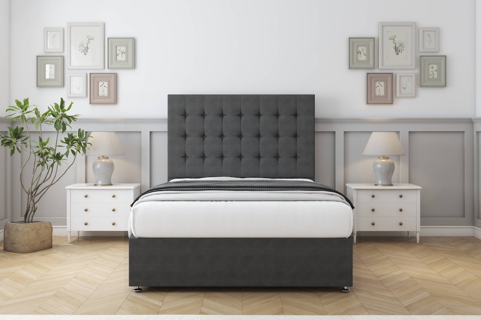 image 1 of Sloomy Alabama Graphite Dumfries Divan Bed Base 4 Drawers With 26 Inch Strutted Headboard | Grey | Graphite | Super King | 1