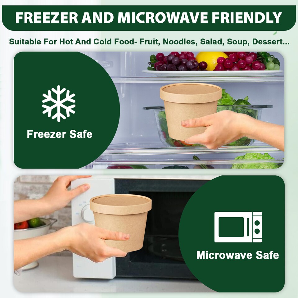 image 1 of ECONX 12oz Disposable Soup Containers with Lids Paper Bowl Takeaway Tubs for Hot or Cold Food 50pc