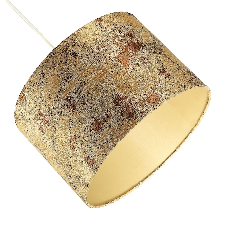 image 1 of Designer Textured Gold and Burnt Orange Jacquard Fabric Drum Lampshade | Gold | Gold | 1