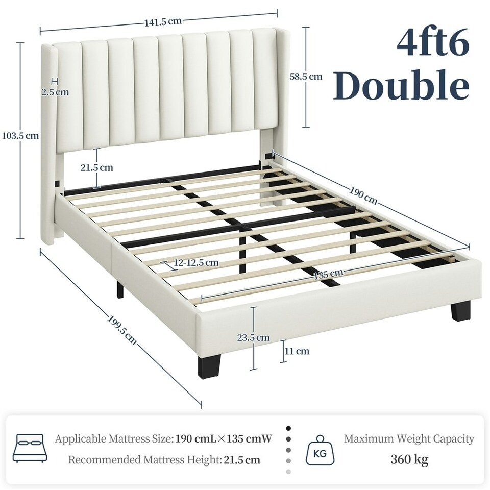 image 1 of Yaheetech 135 cm W x 190 cm L Upholstered Bed Frame with Wing Side Beige