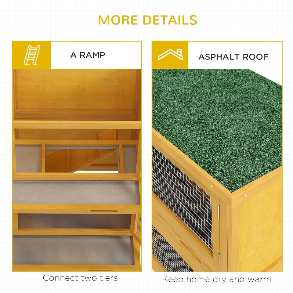 image 1 of PawHut Rabbit Hutch, Double Decker Cage w/ Roof, Divider, Ramp, Yellow