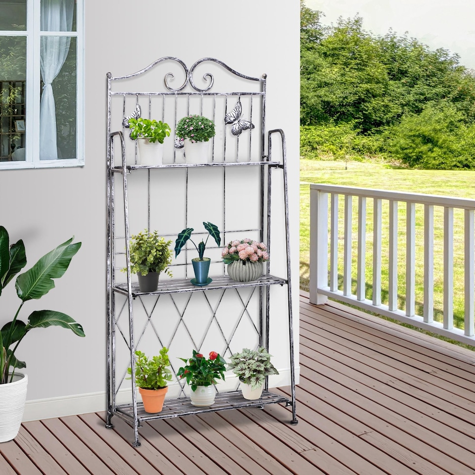 image 1 of Outsunny 3-Tier Metal Folding Plant Stand Display Rack Bookshelf Unit Outdoor