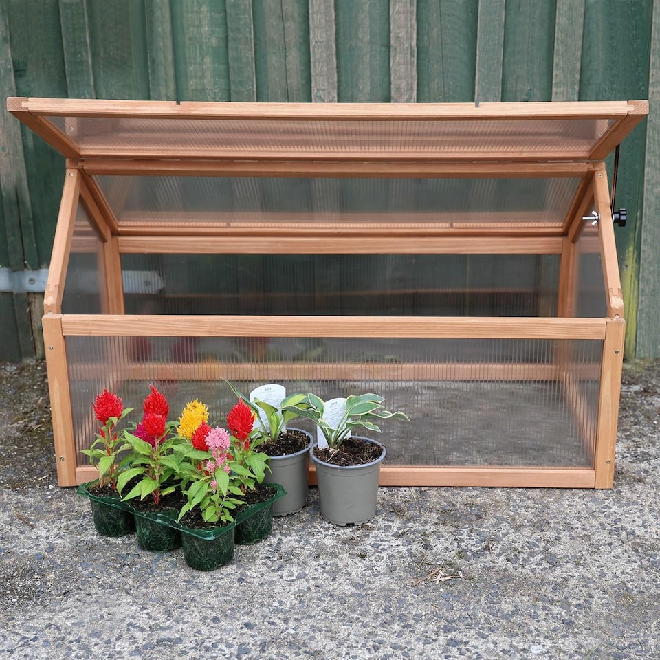 image 1 of Wooden Cold Frame Greenhouse Polycarbonate Grow House Garden Planter Shelter