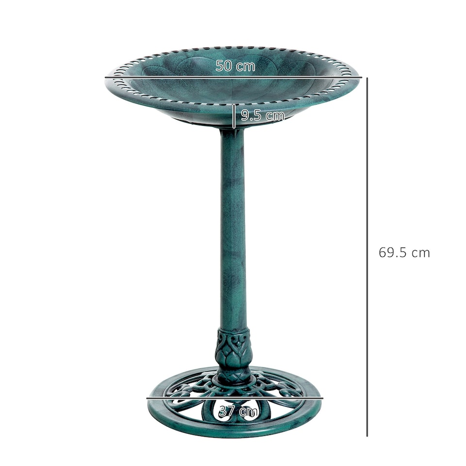 image 1 of Outsunny 50cm Decorative Garden Bird Bath Fountain Feeder Stand, Green